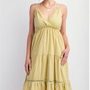 Easel Soft Lime Yellow Tiered Midi Dress